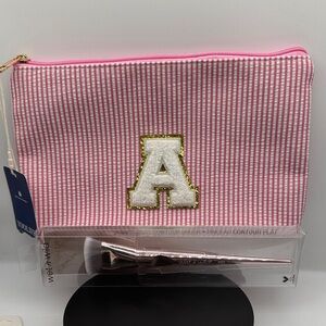 NWT Pink Striped Women's Bag with Gold Accents “A” Proline Flat Contour Brush
